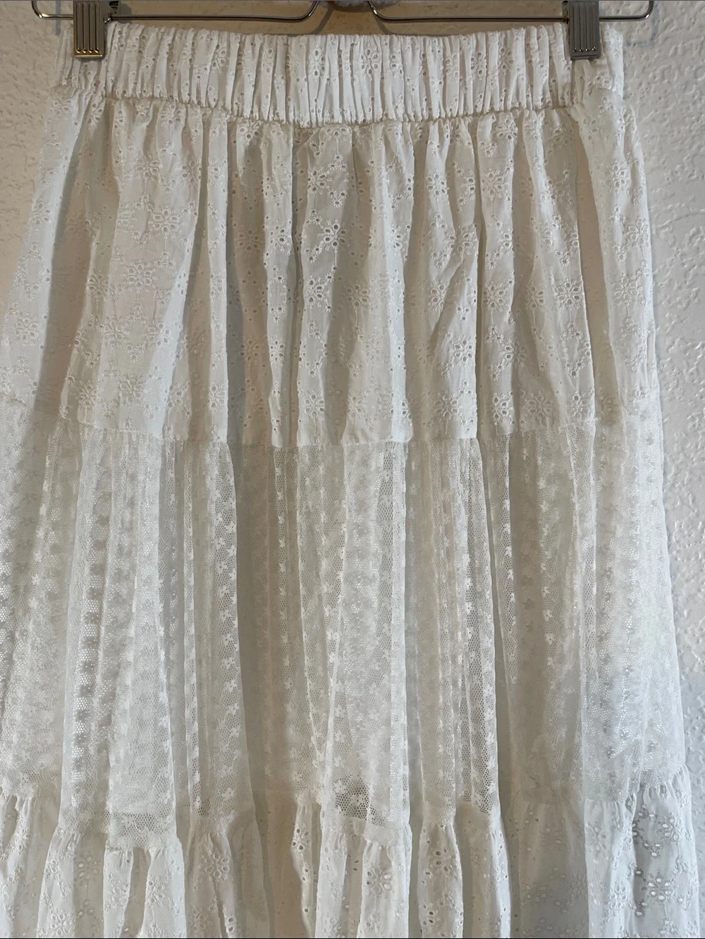 Thorn & Fable White Eyelet & Lace Tiered Midi Skirt White Size Small NEW